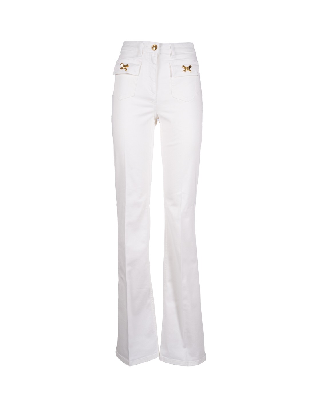 shop ELISABETTA FRANCHI  Pantalone: Elisabetta Franchi pantaloni in cotone con fiocchi gioiello.
Bottone e fiocchi in metallo dorato con logo.
Taschini con patta.
Tasche applicate sul retro.
Vestibilità aderente.
Composizione: 97%Cotone 03%Elastane.
Made in Italy.. PJ93N51E2-360 number 2063095